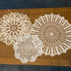 3 Vintage Crochet Doily Set of 3 Pieces